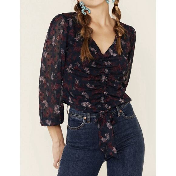 Sadie & Sage Women's Navy Floral Print Blouse Medium - Picture 1 of 6